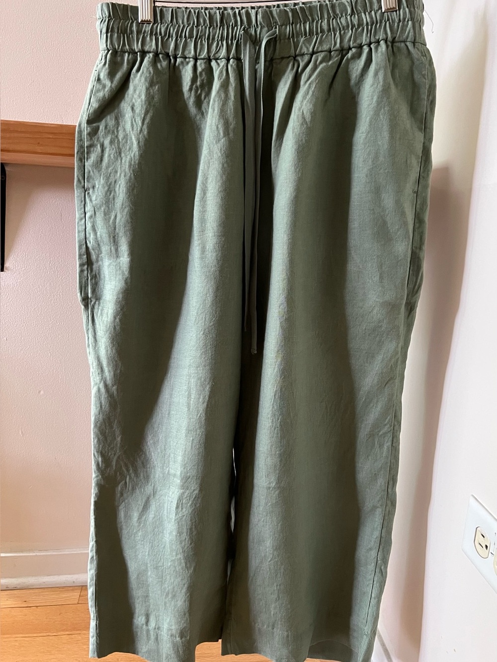 J. Crew Sage Green Elastic band Linen Pants with Wide Leg